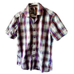 Robert Graham Medium Geometric Classic Fit Short Sleeve Button Up Purple Orange